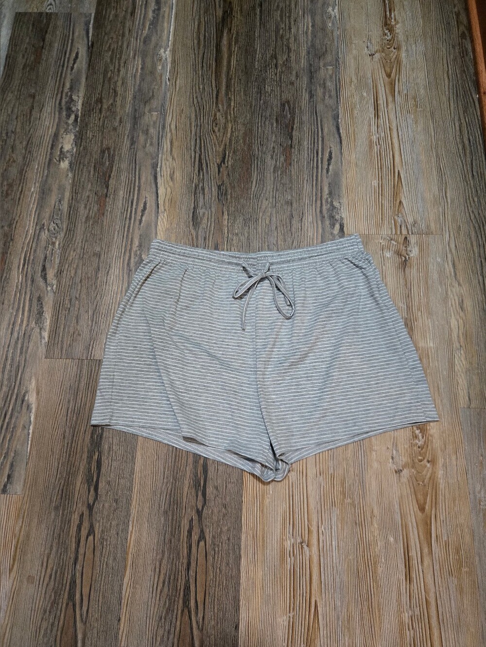 SHEIN Gray & White Striped Athletic Drawstring Shorts